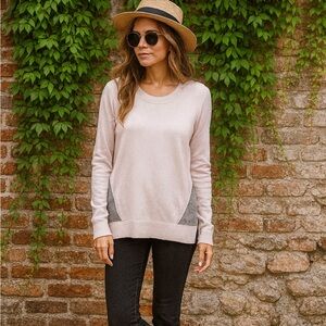 ZACKET & PLOVER Pink Mixed Media Cashmere Blend Crew Neck Sweater, S